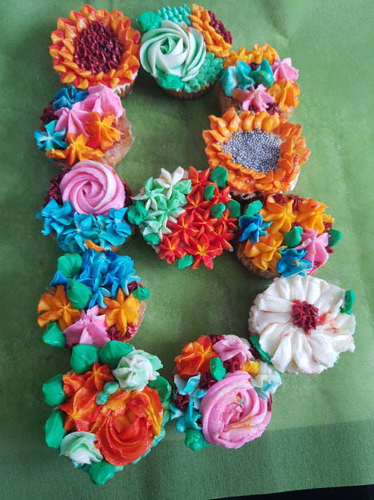 Eggless Single Letter or Number Monogram Floral cupcake
