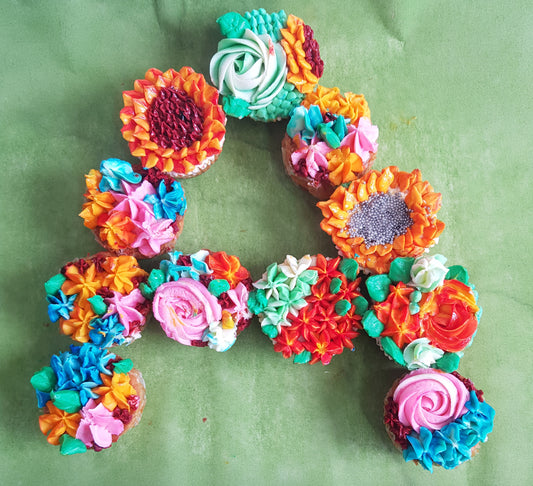 Eggless Single Letter or Number Monogram Floral cupcake